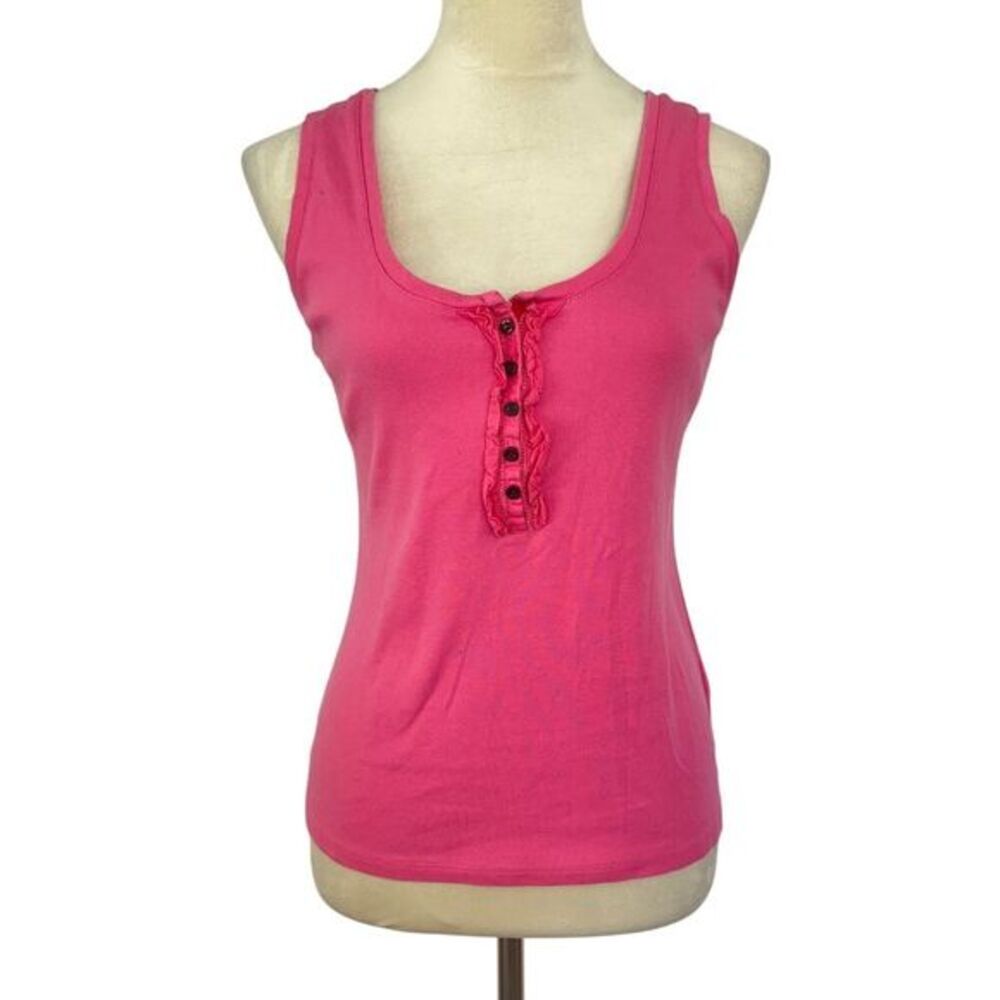 Boden Pink Tank Top Ruffle Button Front Henley‎ Sleeveless Shirt Womens 12